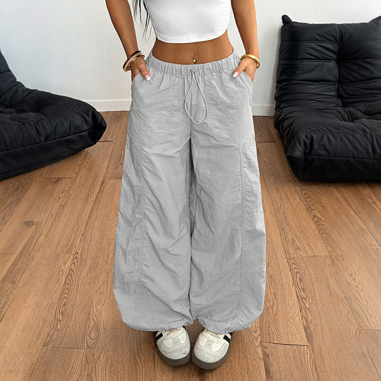 Damen Weite Leinenhose mit elastischem Bund und seitlichen Taschen R&B