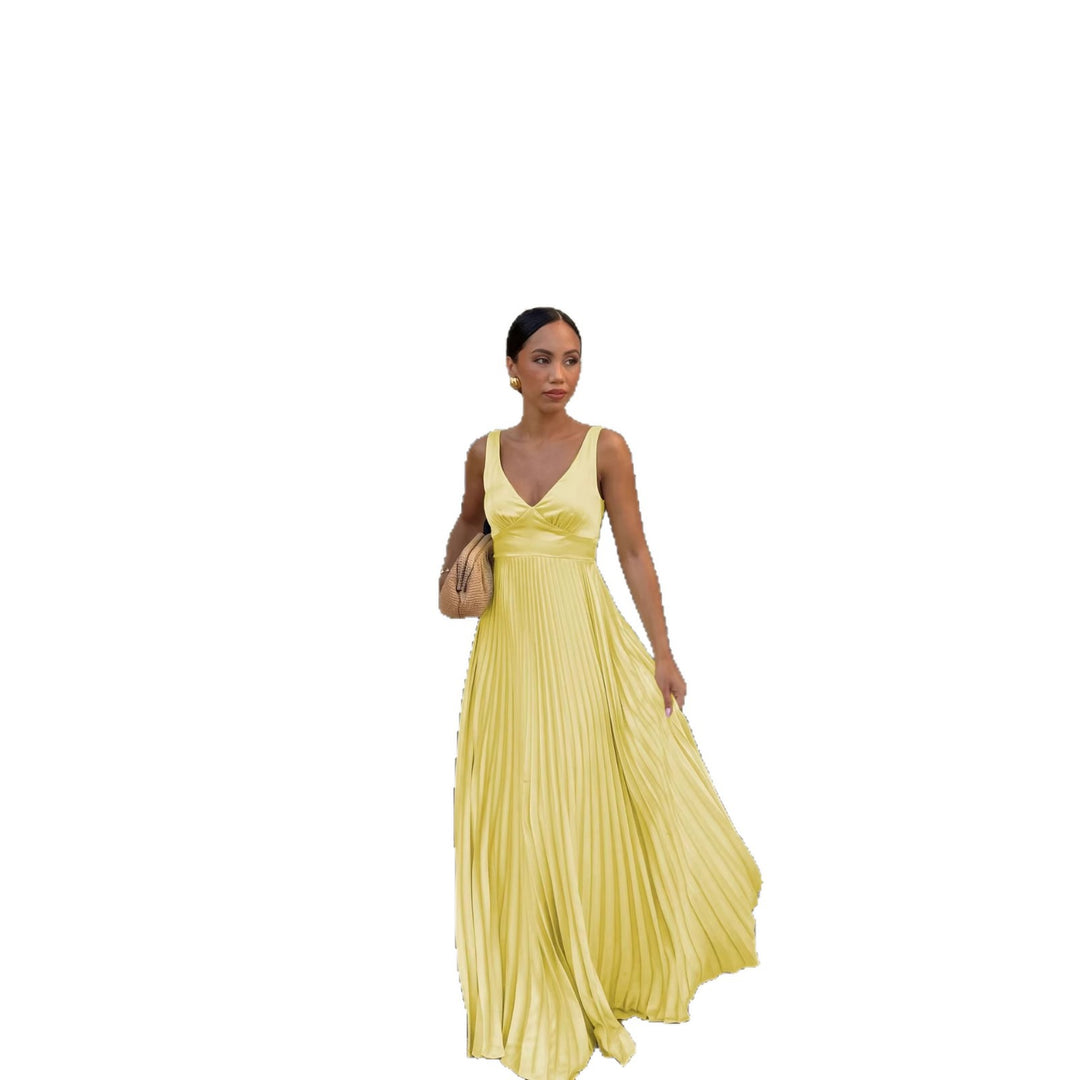 Damen Plisseekleid mit tiefem V-Ausschnitt und eleganter Silhouette R&B
