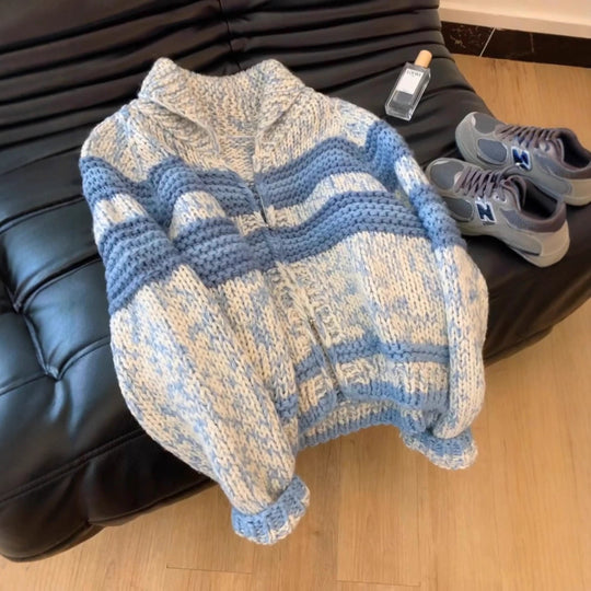 Damen Strickjacke mit breiten Streifen und hochwertigem Reißverschluss R&B