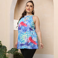 Damen lässiges Top mit modernen Cut-Outs und buntem Batik-Muster R&B
