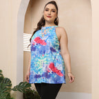 Damen lässiges Top mit modernen Cut-Outs und buntem Batik-Muster R&B