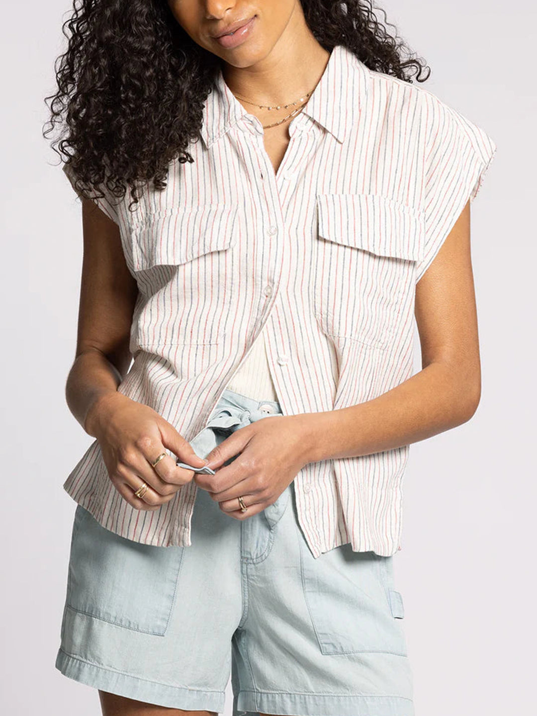 Damen Kurzarm Hemdbluse mit praktischen Pattentaschen R&B