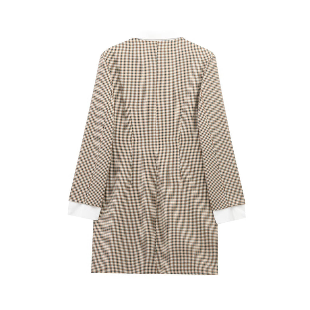 Damen Karomuster Blusenjacke mit Schalkragen und Knopfdetails R&B