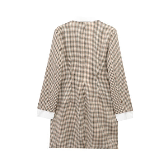 Damen Karomuster Blusenjacke mit Schalkragen und Knopfdetails R&B