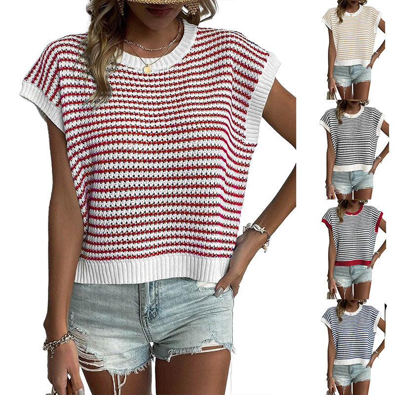 Damen lässiger Strickpullover mit modischem Streifenmuster und weitem Schnitt R&B