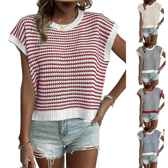 Damen lässiger Strickpullover mit modischem Streifenmuster und weitem Schnitt R&B
