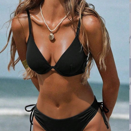 Damen Triangel-Bikini mit verstellbaren Trägern und Seitenschnürungen R&B