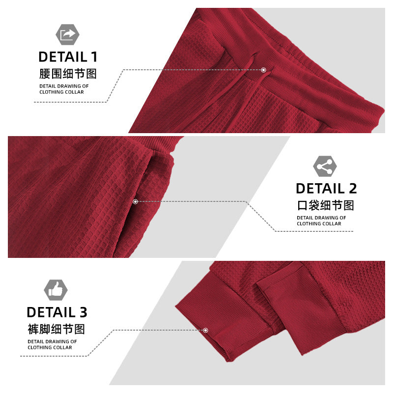 Herren nan Waffelstruktur-Loungehose mit elastischem Bund Kordelzug und Eingrifftaschen R&B