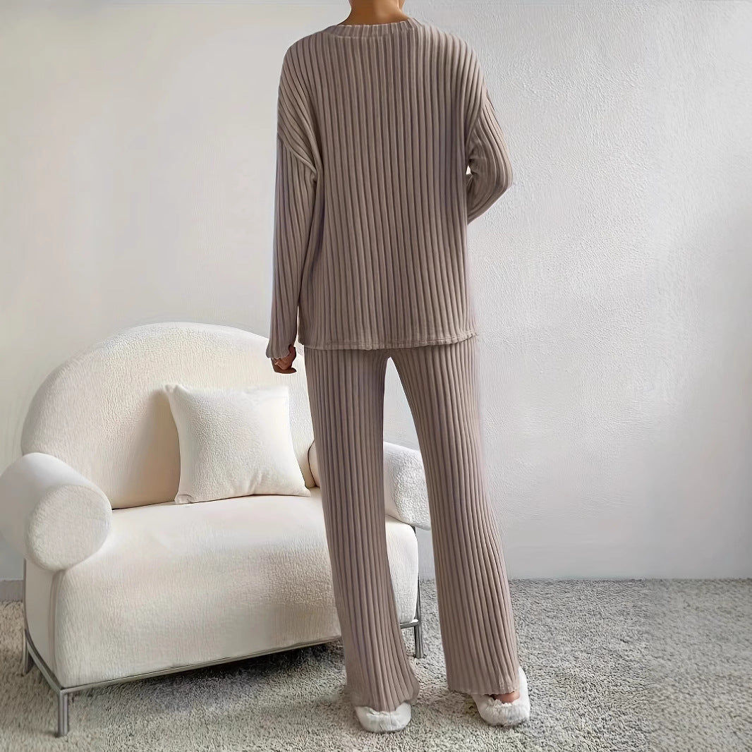 Damen Komfortables Strickset mit V-Ausschnitt und geripptem Design R&B