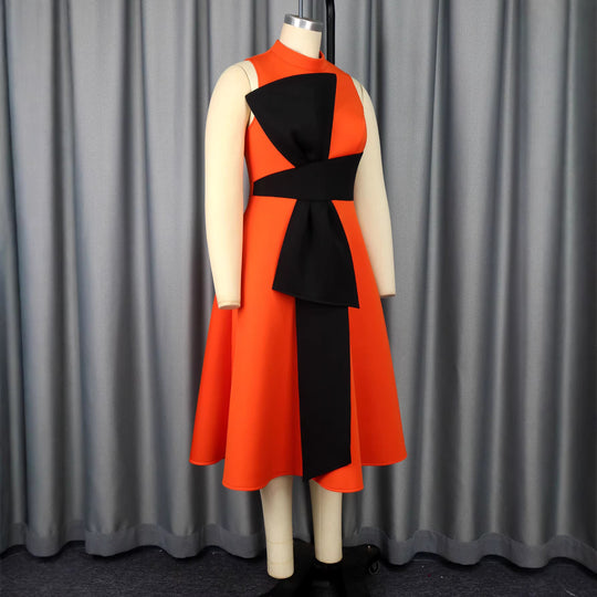 Damen Elegantes Midi-Kleid mit asymmetrischem Schnitt und voluminösem Schleifenakzent R&B