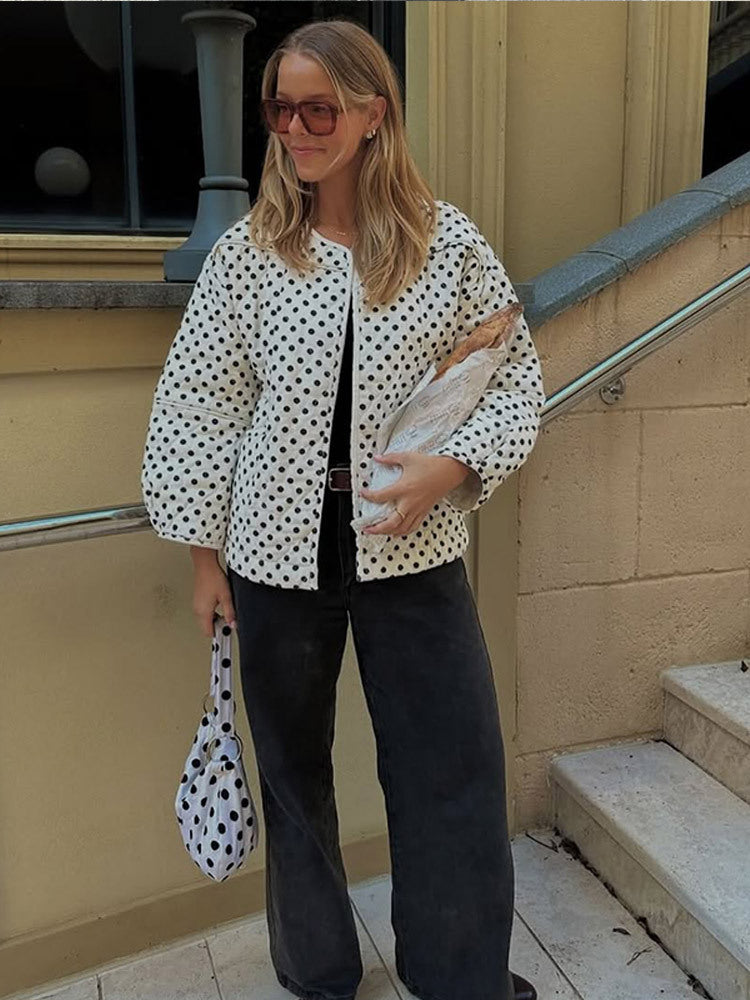 Damen gepolsterte Blousonjacke mit Punkten und voluminösen Ärmeln R&B