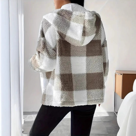Damen Kuschelige Kapuzenjacke im Karodesign R&B