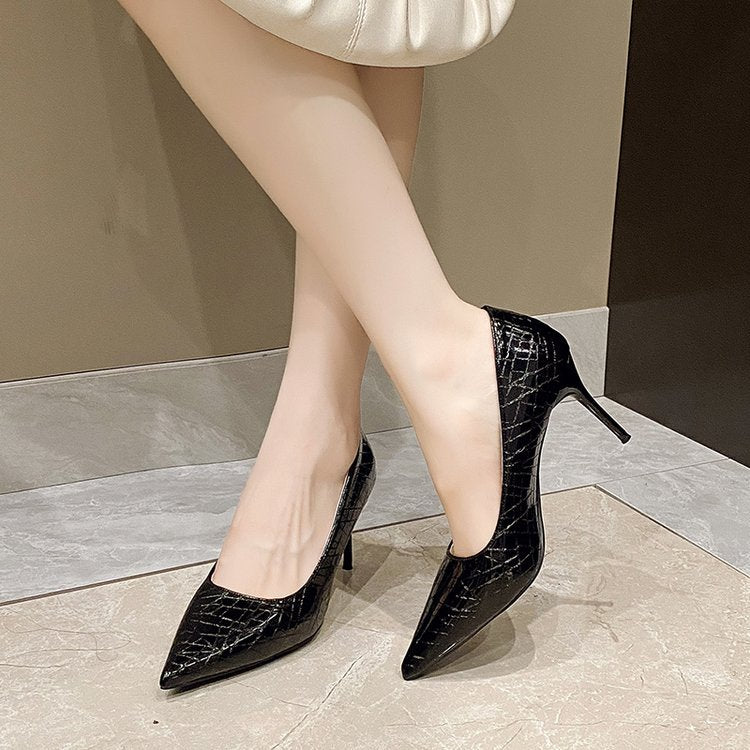 Damen elegante Spitzen-High Heels mit raffiniertem Schlangenleder-Effekt R&B