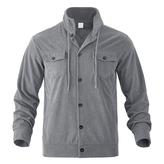 Herren nan funktionale Cord-Hemdjacke mit hohem Stehkragen, Kordelzug und aufgesetzten Pattentaschen R&B