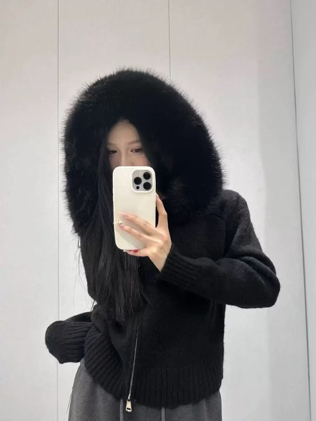 Damen Kuscheliger Hoodie mit attraktivem Fellkragen R&B