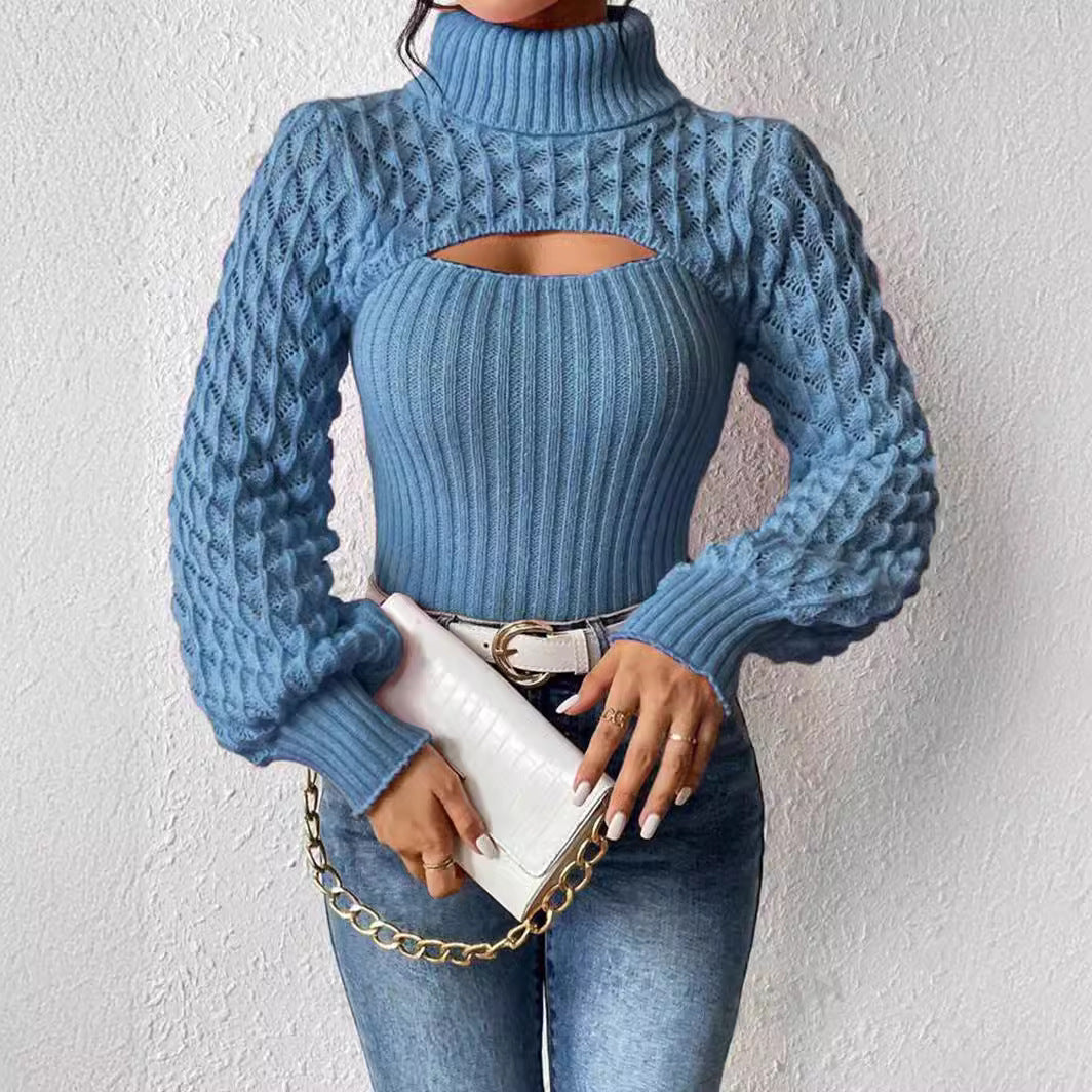 Damen Pullover mit hochgeschlossenem Kragen und Cut-Outs R&B