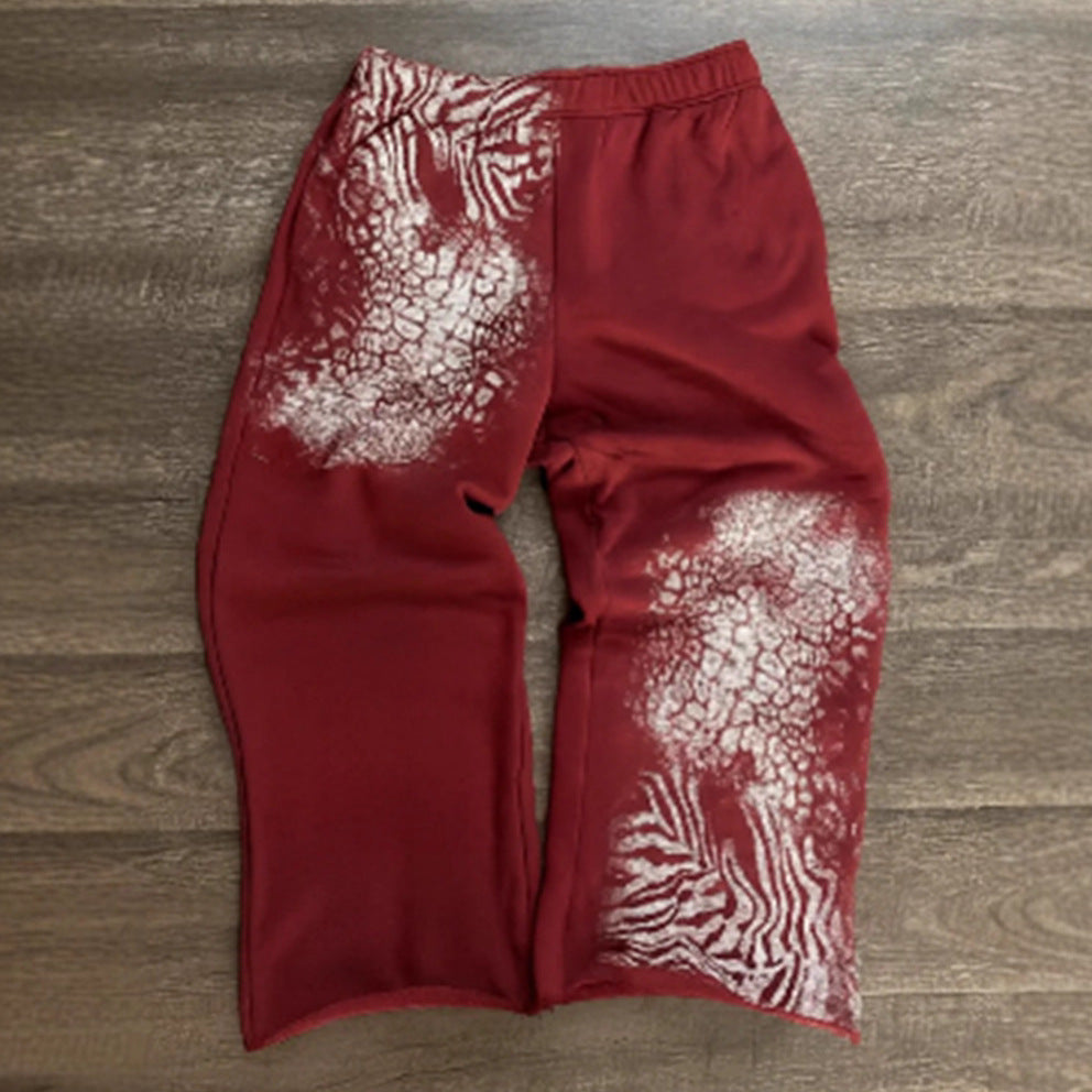 Damen nan lockere Sweathose mit asymmetrischem Animal-Print, elastischem Komfortbund und geradem Bein R&B