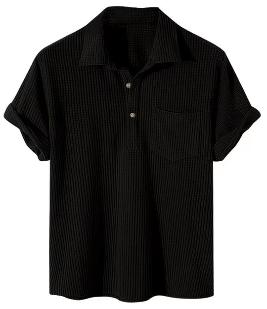 Herren nan Waffelstrick-Polo mit Hemdkragen, kurzer Knopfleiste und Brusttasche R&B