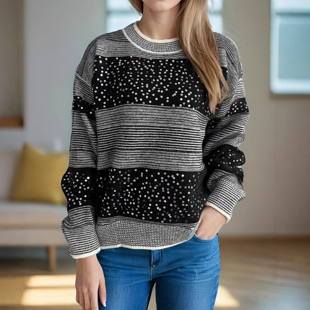 Damen modischer Pullover mit funkelnden Applikationen R&B