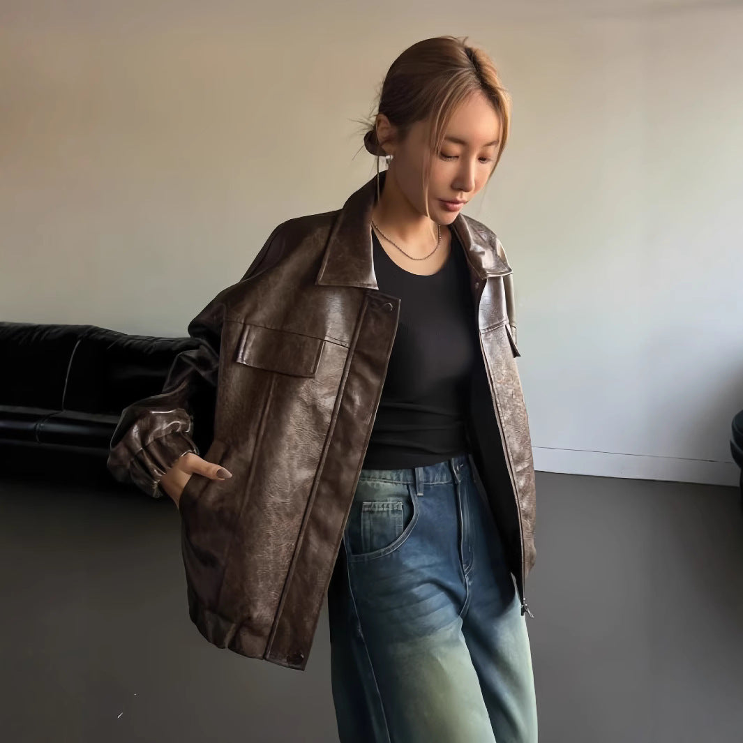 Damen Lässige oversized Kunstjacke mit praktischen Taschen R&B
