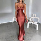 Damen Glamouröses Langarm-Maxi-Kleid mit verstellbaren Trägern und figurbetontem Schnitt R&B