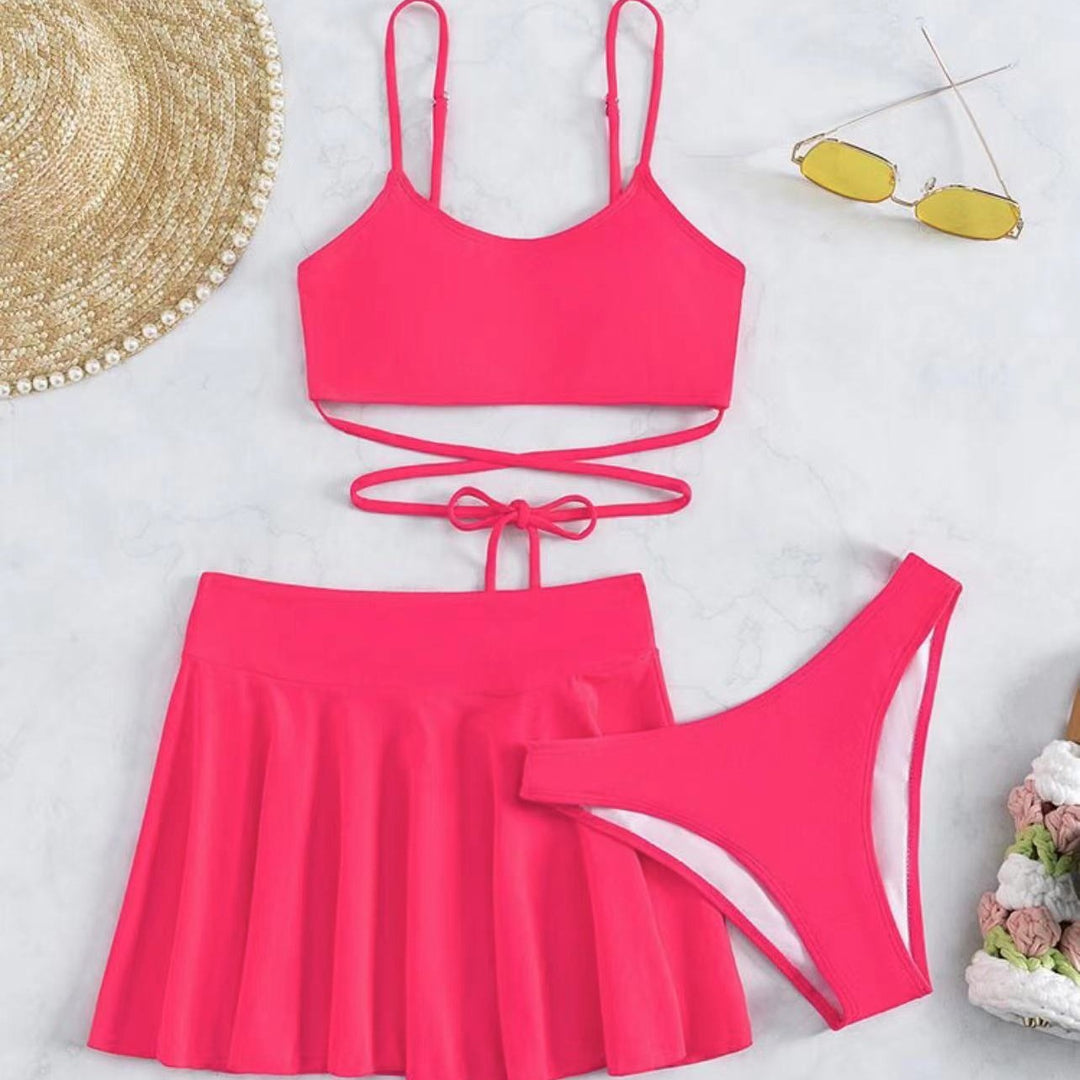 Damen Bikini-Set mit transparentem Rock und verstellbarem Oberteil R&B