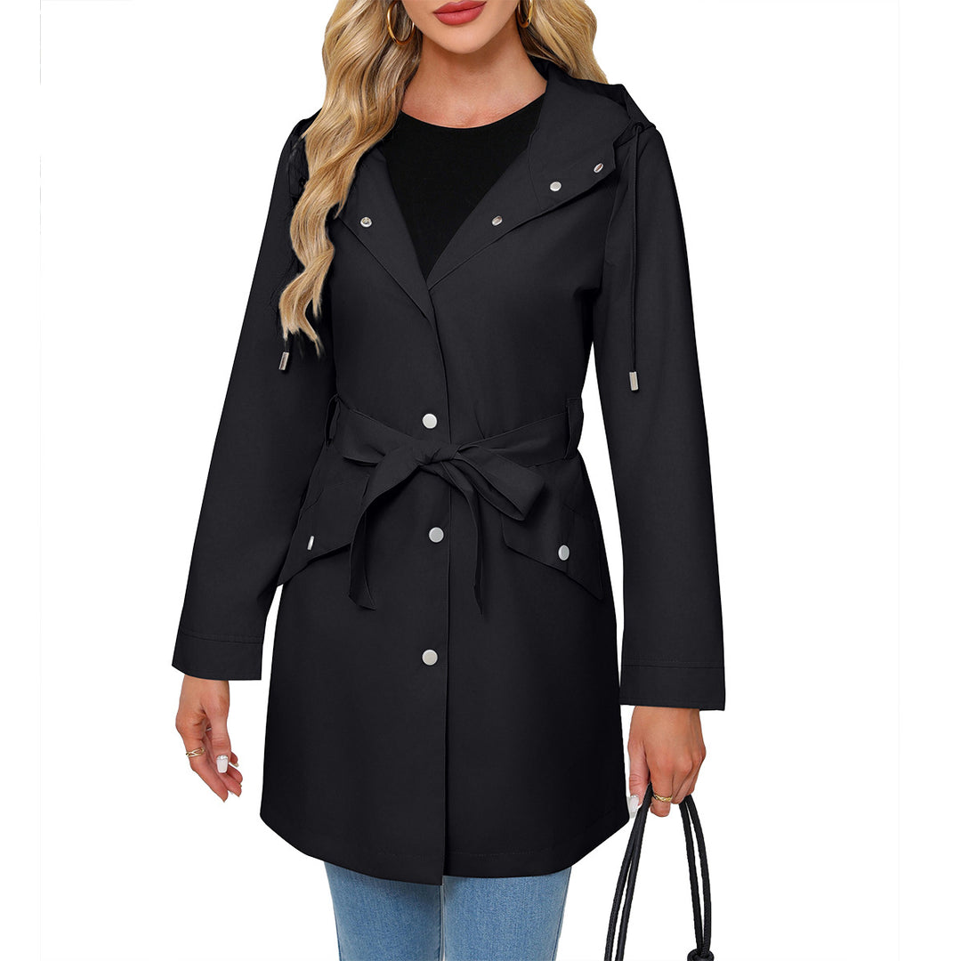 Damen modische Outdoorjacke mit Gürtel und Kapuze R&B