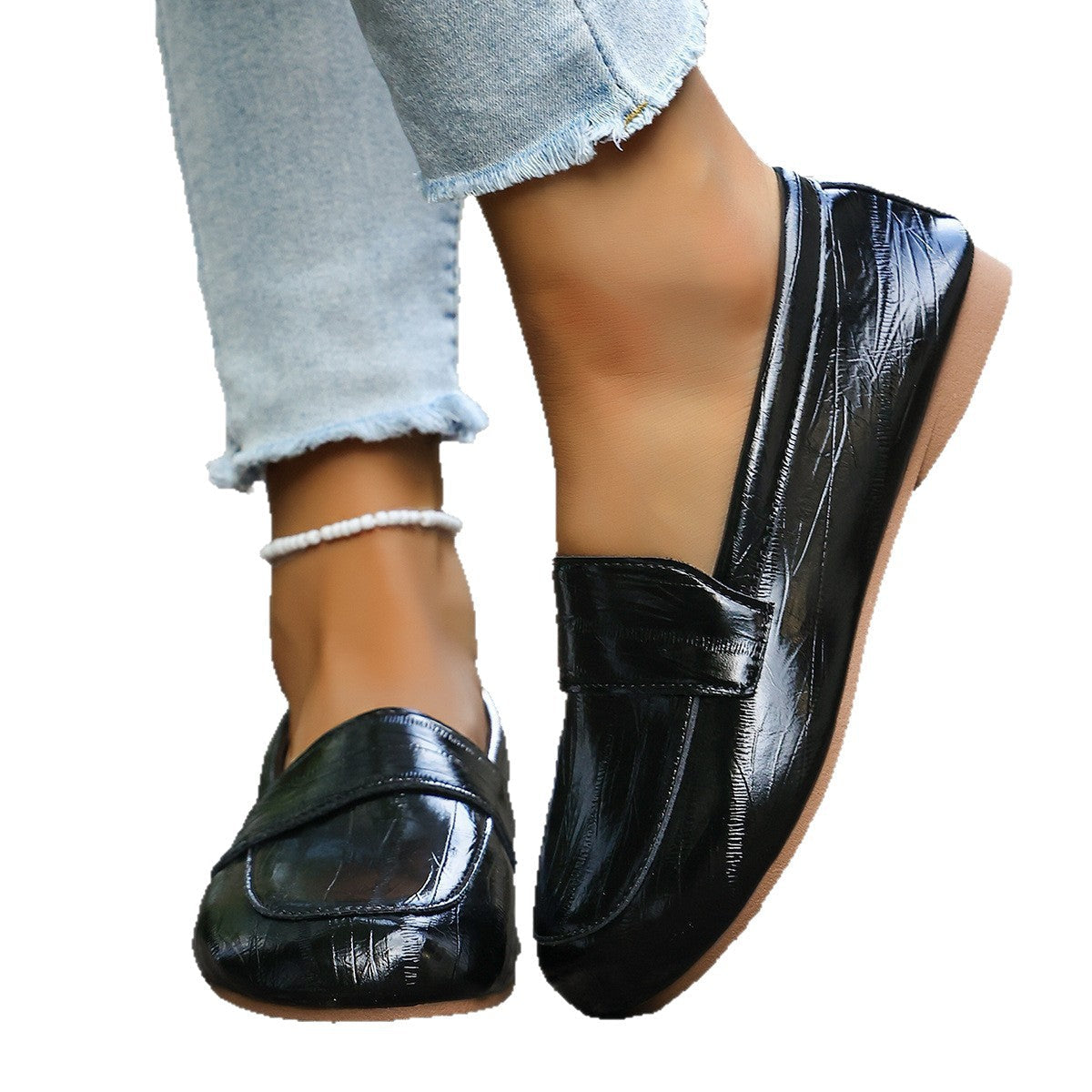 Damen Mokassin-Loafers mit modischer Oberflächenstruktur und weichem Fußbett