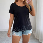 Damen modisches T-Shirt mit floralen Lochdetails R&B
