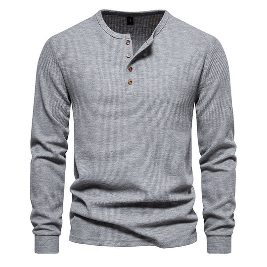 Herren Langarmshirt mit Knopfleiste und strukturiertem Design R&B
