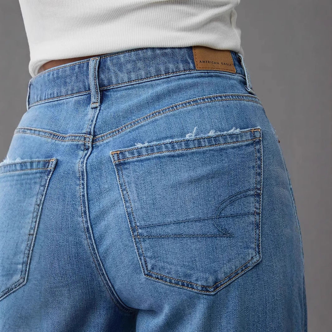 Damen Weit geschnittene Jeanshose mit hohem Bund und lässigem Schnitt R&B