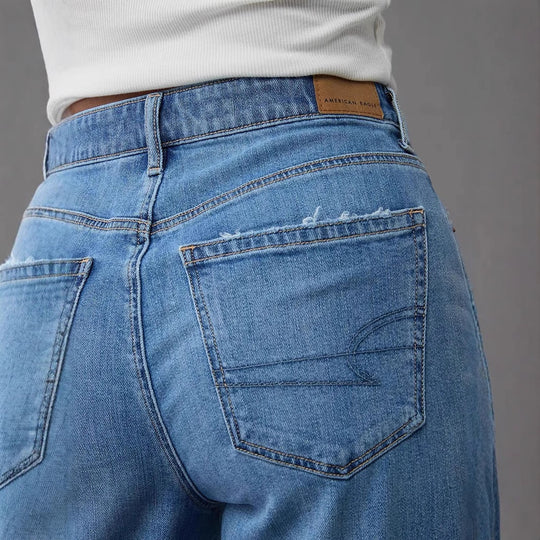 Damen Weit geschnittene Jeanshose mit hohem Bund und lässigem Schnitt R&B