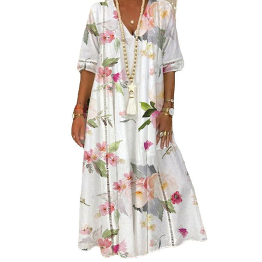 Damen Maxikleid mit floralen Mustern Heidi-Mode