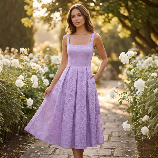 Damen Spitzen-Maxikleid im A-Linien-Stil mit tiefem Ausschnitt und taillierter Silhouette R&B