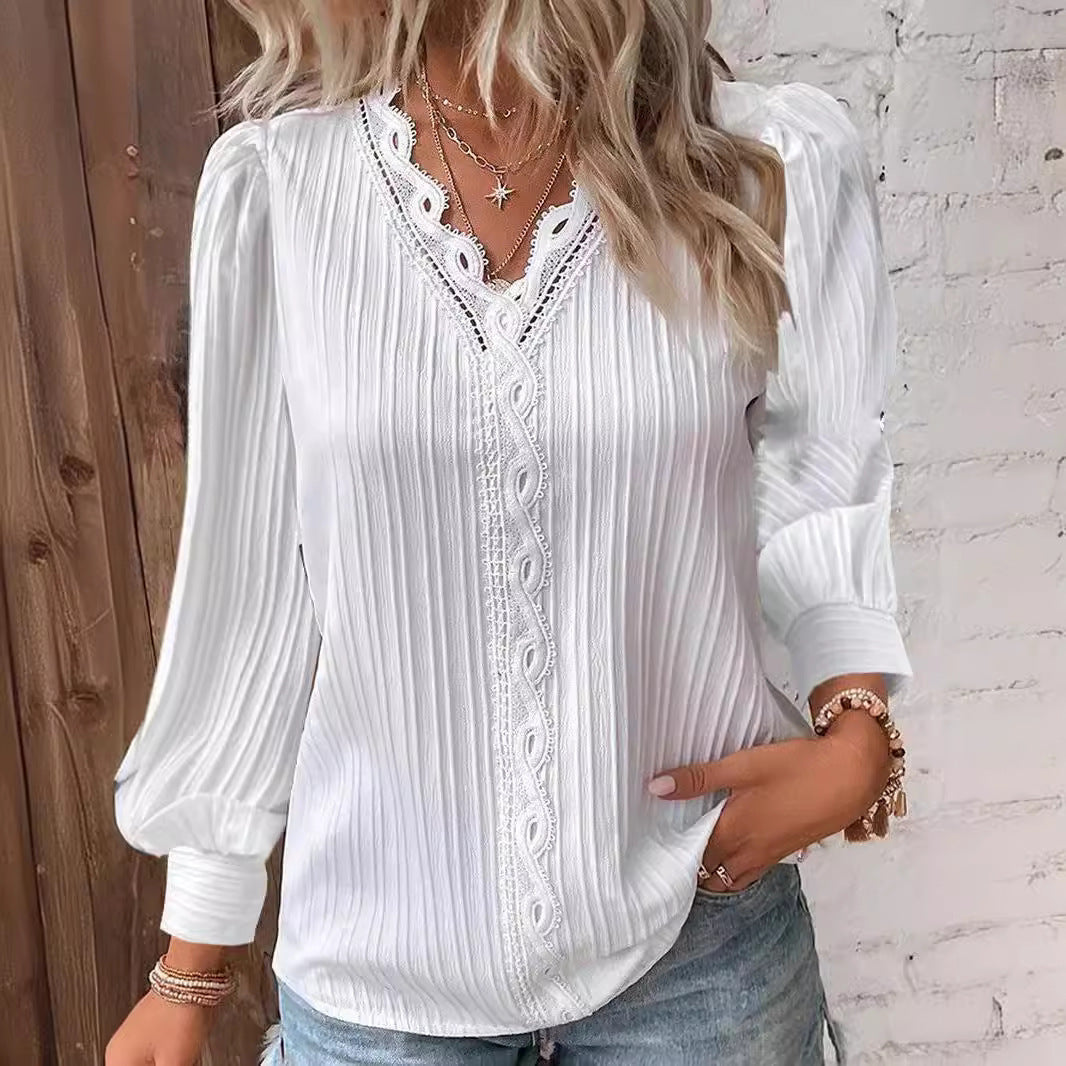 Damen Bluse mit strukturiertem Design und romantischen Spitzenakzenten R&B