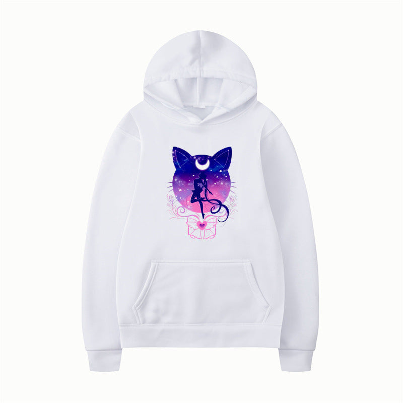 Damen Kapuzenpullover mit künstlerischem Katzenmotiv und bequemer Passform