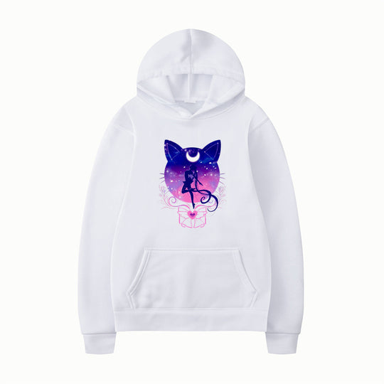 Damen Kapuzenpullover mit künstlerischem Katzenmotiv und bequemer Passform R&B