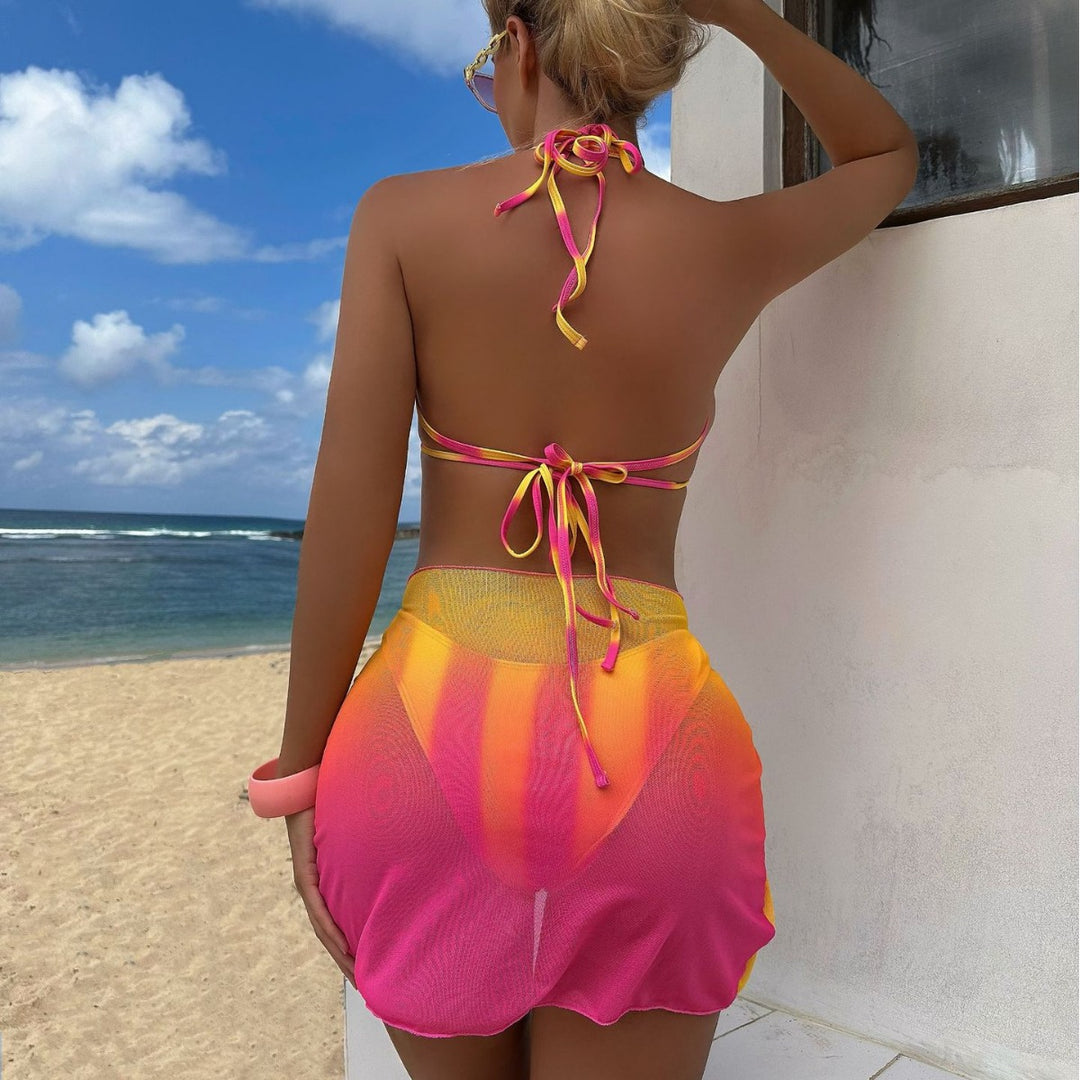 Damen Trendiges Zwei-in-Eins-Bikini-Set mit modischem Wickelrock R&B