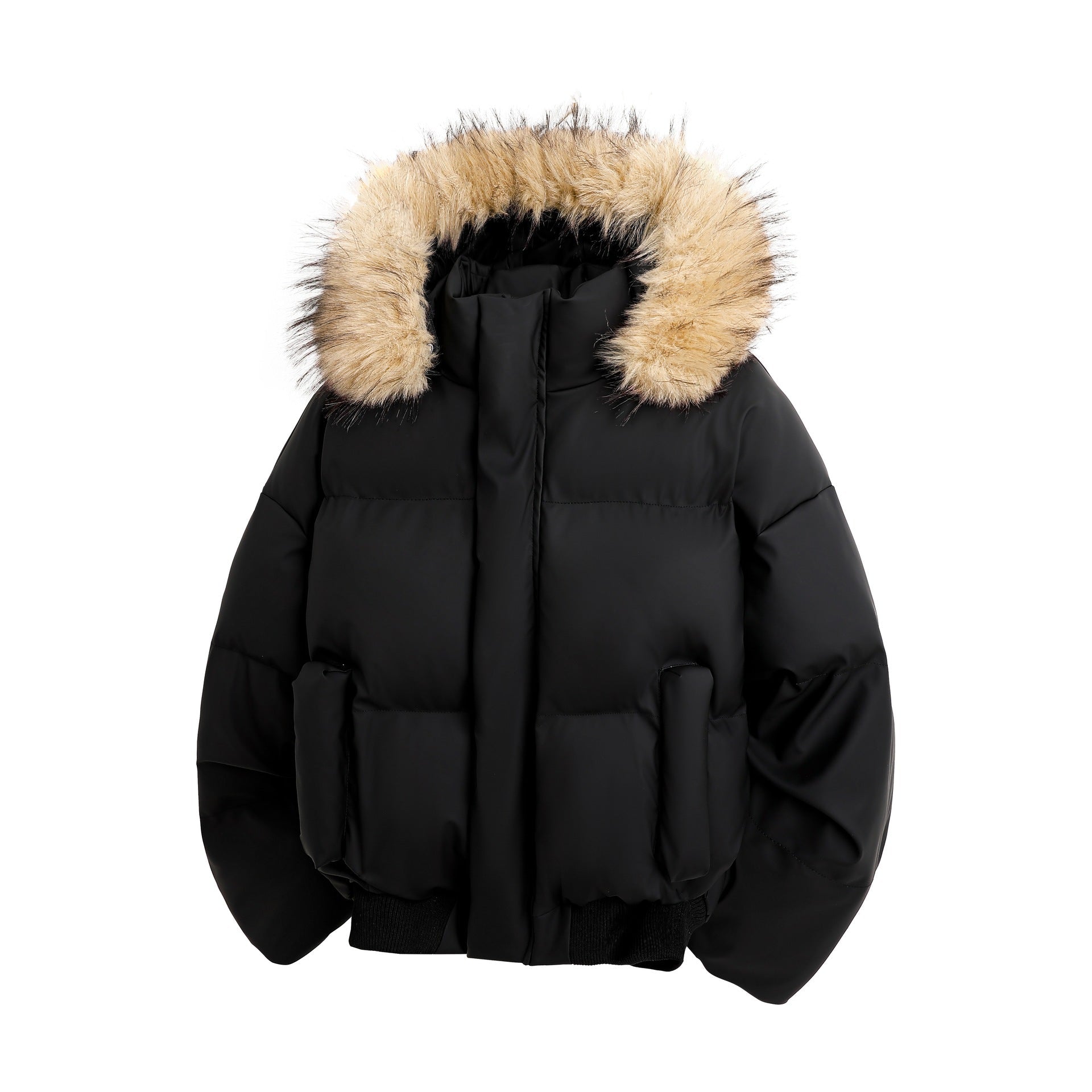 Damen modische Steppjacke mit kuscheligem Kunstfellbesatz und praktischen Taschen R&B