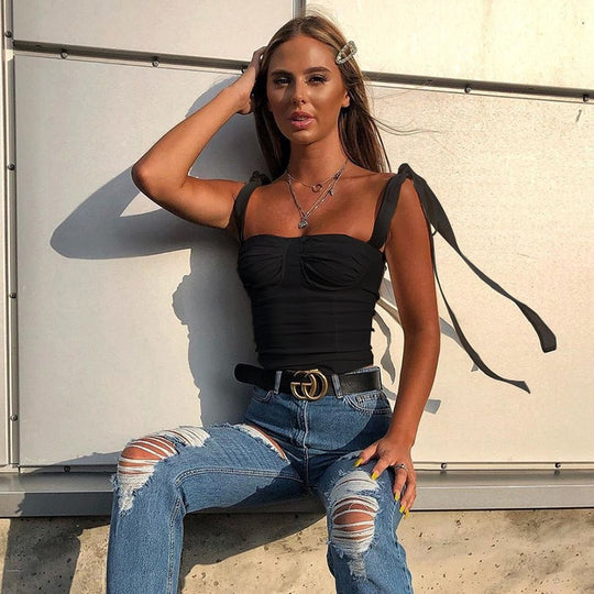 Damen Blusenoberteil mit raffinierten Trägern und eleganter Raffung R&B