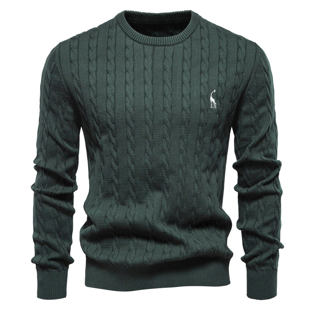 Herren Strickpullover mit Zopfmuster und Rundhalsausschnitt R&B