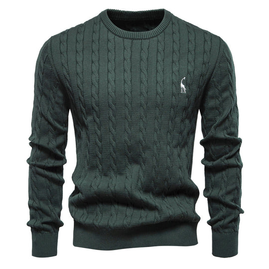 Herren Strickpullover mit Zopfmuster und Rundhalsausschnitt R&B