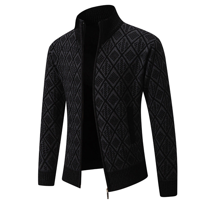 Herren Strickjacke mit strukturiertem Design und hohem Kragen R&B