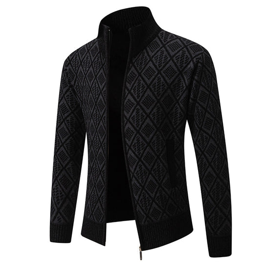 Herren Strickjacke mit strukturiertem Design und hohem Kragen R&B