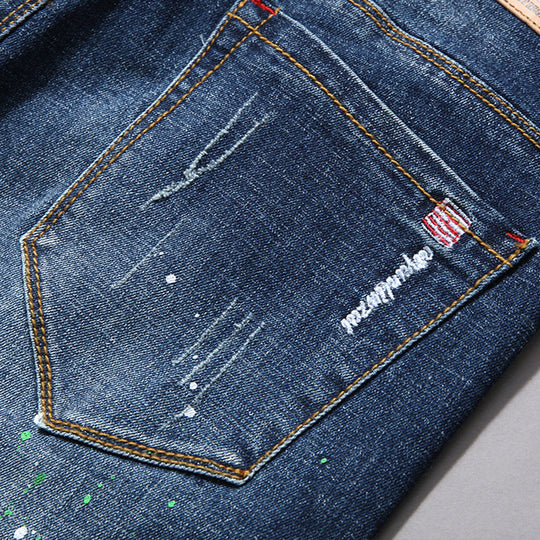Herren modische Jeans mit kreativen Farbklecksen und Rissdesign R&B