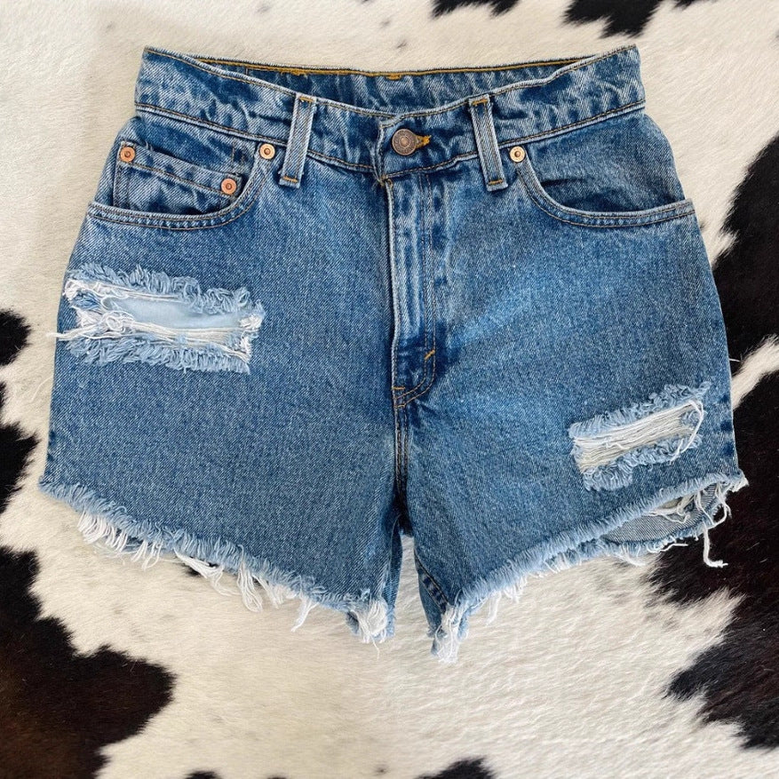 Damen Destroyed Denim Shorts R&B