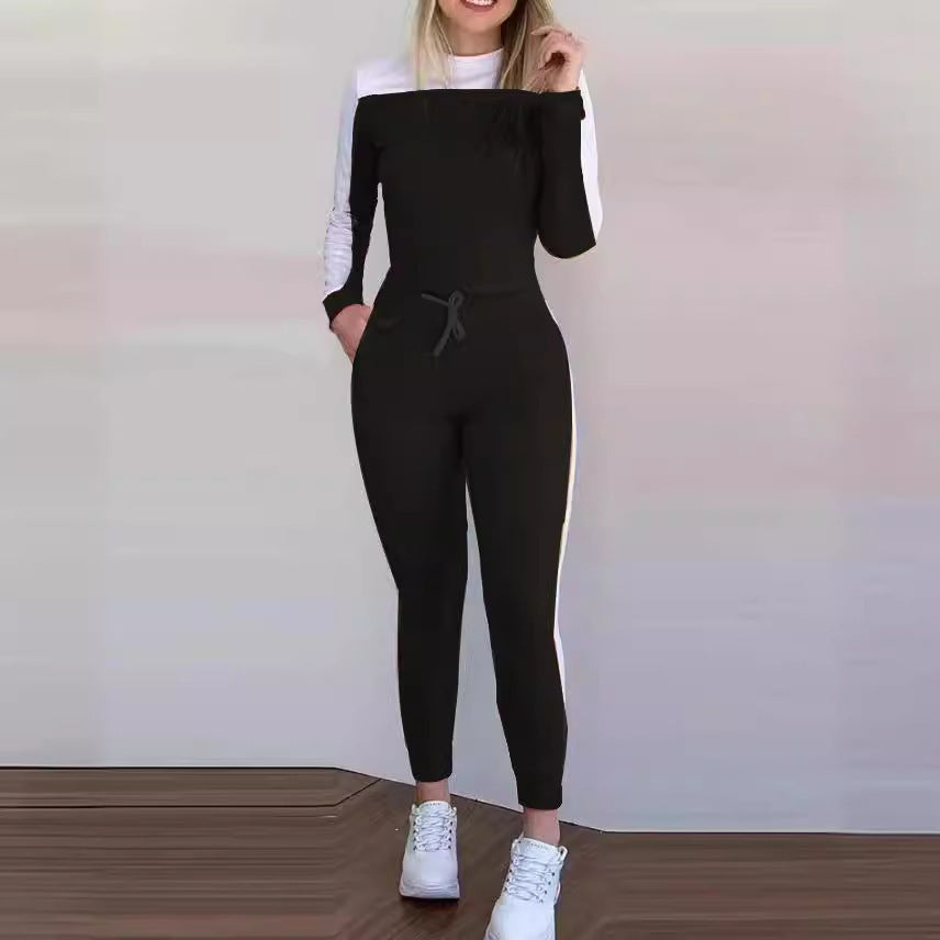 Damen Sportlicher Jumpsuit mit abnehmbaren Trägern und seitlichen Kontraststreifen R&B