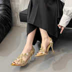 Damen Elegante Sandalen mit funkelndem Blattdesign und transparentem Riemchen R&B
