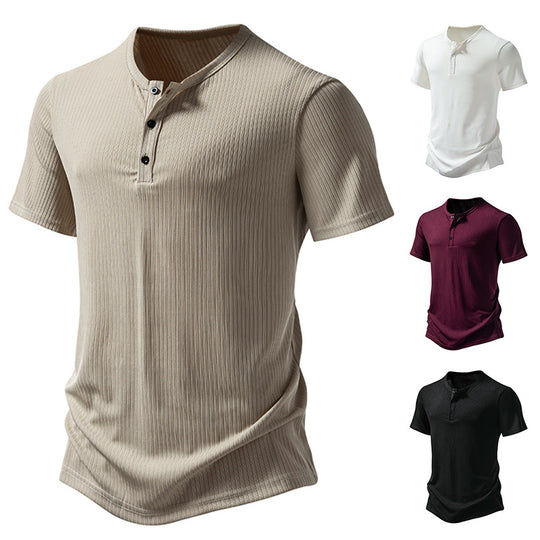 Herren Kurzarm-Henley-Shirt mit strukturiertem Design R&B