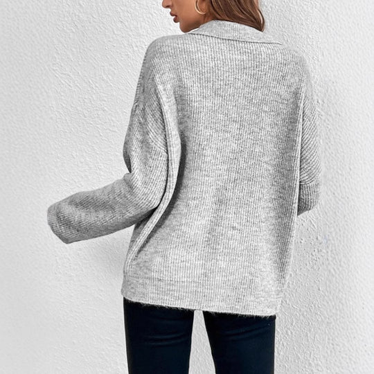 Damen Pullover mit Magnetverschluss und modischem Rippenstrick R&B